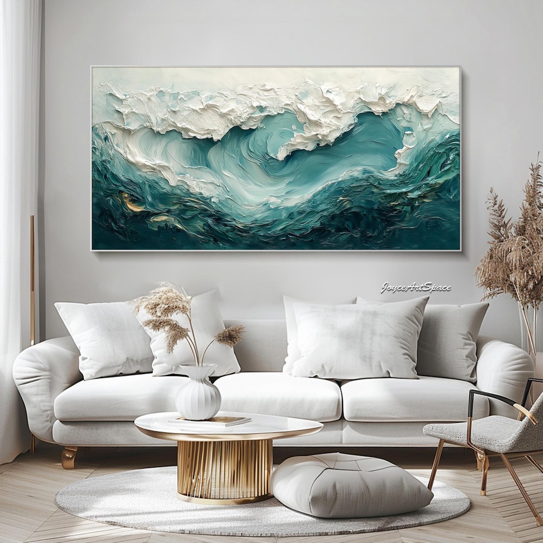 Abstract Blue Oil Painting Impasto Canvas Wall Art 3D Textured Wall ...