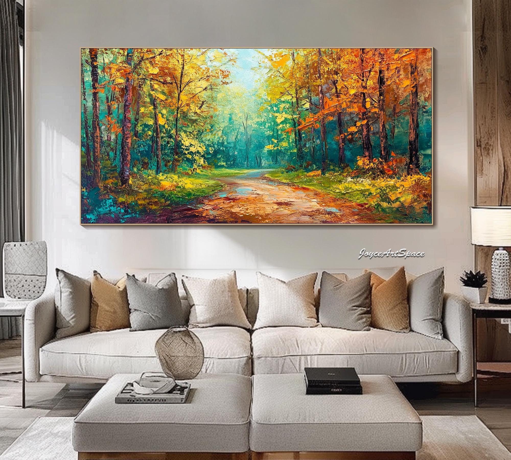 Abstraktes Ölgemälde Herbst auf Leinwand Großes Buntes Herbst Wandbild Natur Wanddeko Schlafzimmer Wanddeko Wandbild Natur Wandbild