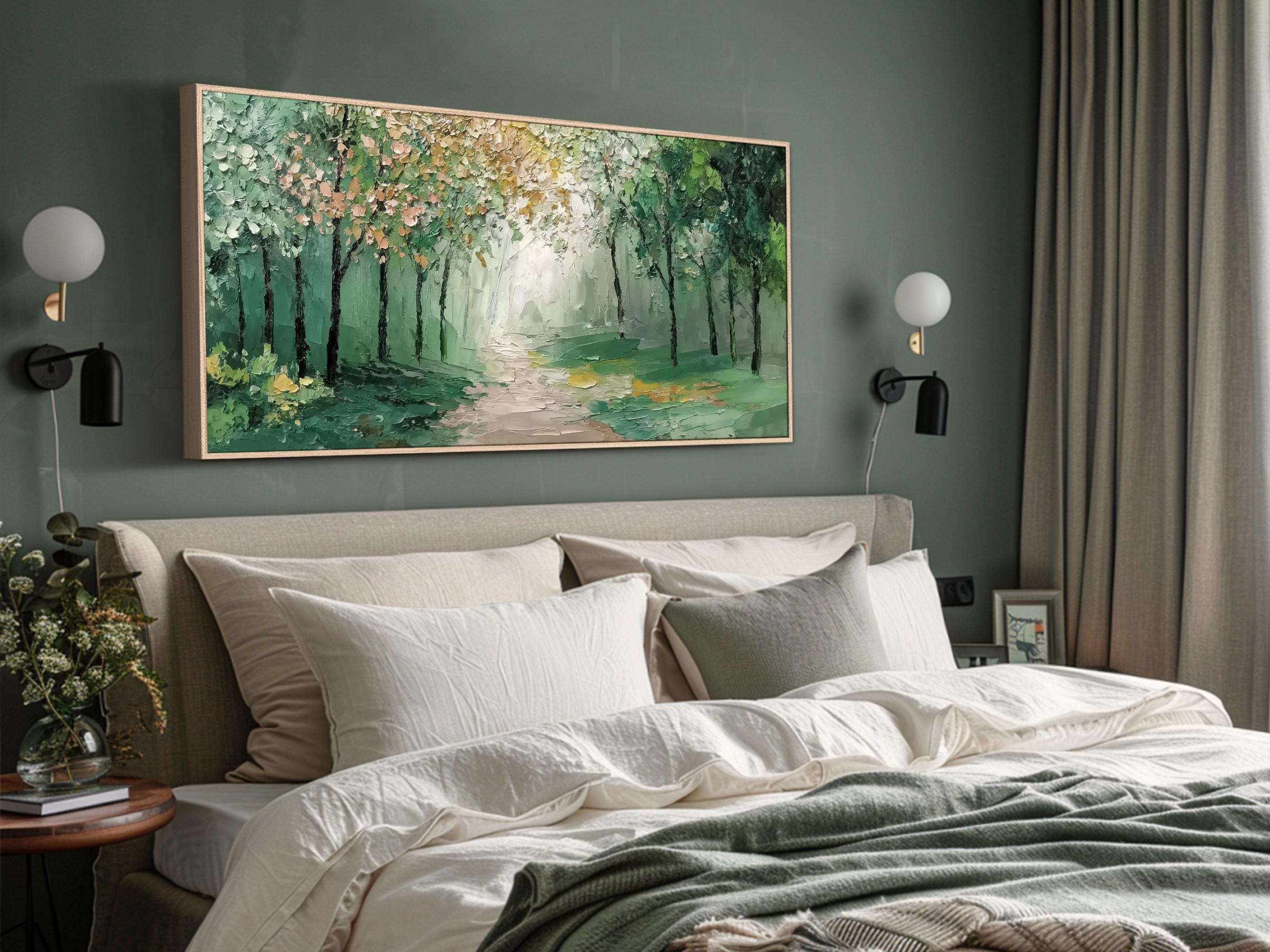 Green Forest Oil Painting Abstract Landscape Wall Art Impasto Textured ...
