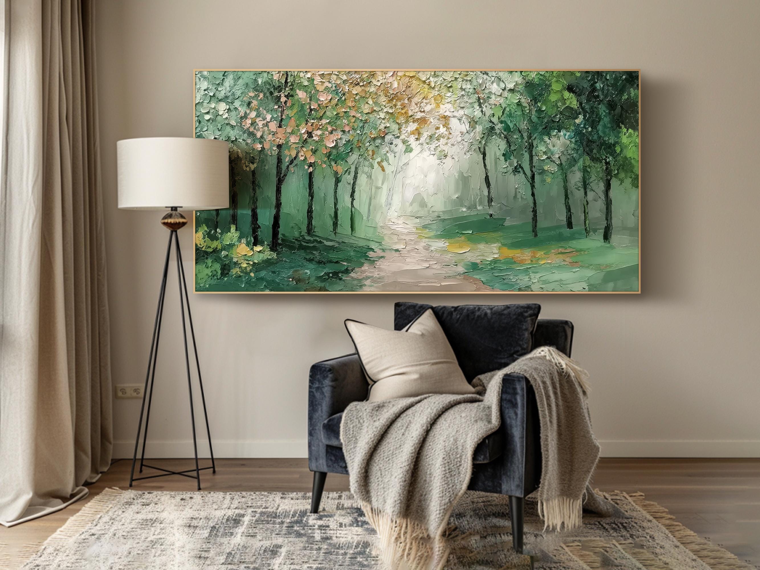 Green Forest Oil Painting Abstract Landscape Wall Art Impasto Textured ...