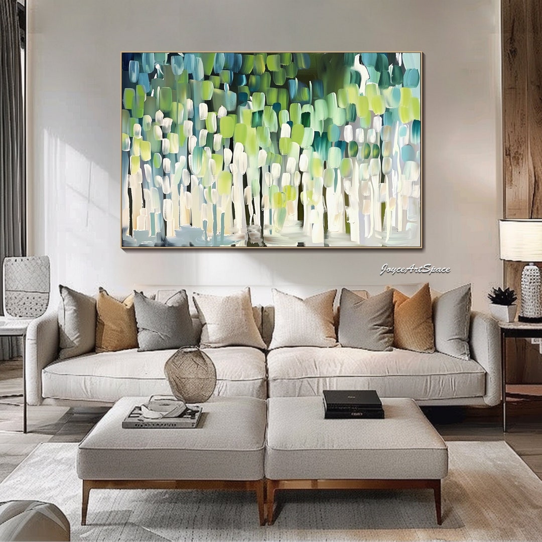 Large Abstract Oil Painting on Canvas Original Wall Art Green Forest ...