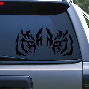 Tiger Eyes Vinyl Decal Sticker, Peeking Tiger Strips Decal, Car Window Decal