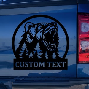 Personalized Roaring Bear in Forrest Vinyl Decal Sticker For Car Window