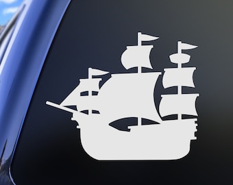 Sailing Ship Decal, Vintage Tall Ship Silhouette, Nautical Maritime Car Window Decor