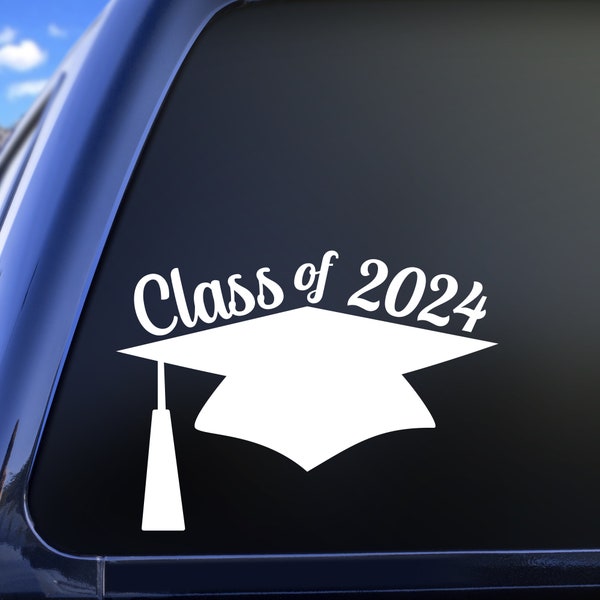 Class of 2024 Vinyl Decal Sticker, Graduation Hat Decal