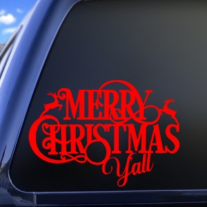 Merry Christmas Ya&#39;ll Reindeer Vinyl Decal Sticker, Christmas Decals