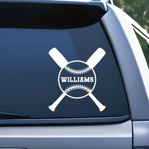 Personalized Baseball and Bats Vinyl Decal Sticker, Kid Sports Parent Decal for Car Window
