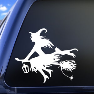 Witch Decal, Flying Witch Decal, Witch on Broom Decal, Witch and Cat Vinyl Decal