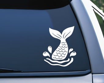 Mermaid Tail Decal, Splashing Mermaid Sticker for Car Window, Beach Lover Gift, Coastal Nautical Decor