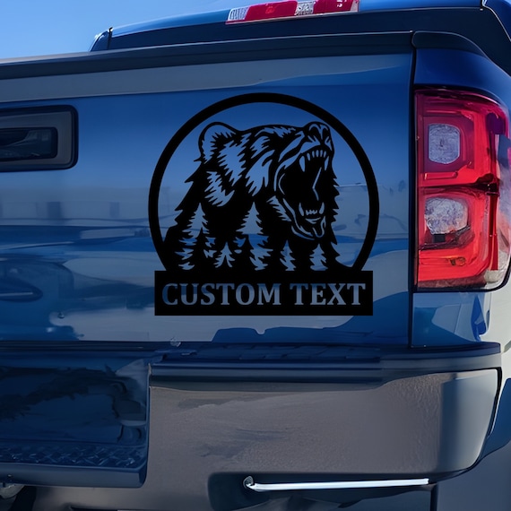 Personalized Roaring Bear Vinyl Decal, Forest Car Window Sticker