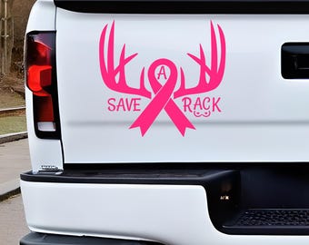 Breast Cancer Awareness Decal: Deer Antler Ribbon - Save A Rack