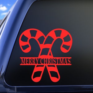 Merry Christmas Candy Cane Vinyl Decal Sticker, Christmas Decals