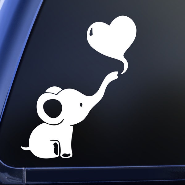 Elephant Balloon Decal, Baby Elephant Blowing up Heart Balloon Vinyl Sticker, Baby Shower Gift, Nursery Decor