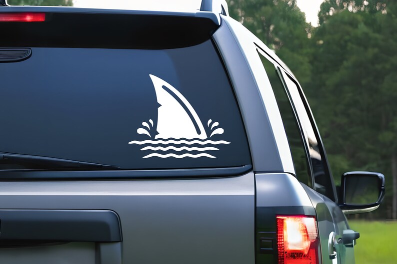 Shark Dorsal Fin Vinyl Decal, Water Waves Sticker, Car Window, Laptop ...