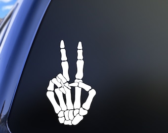 Skeleton Peace Sign Decal, Skeleton Hand Sticker, Halloween Vinyl Decal for Car Window, Laptop, Tumbler