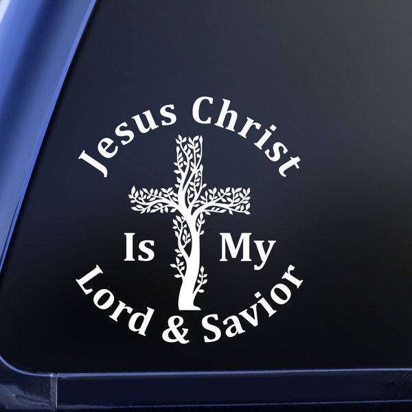 Jesus Christ is my Lord and Savior Decal, Olive Tree Cross Vinyl Decal Sticker