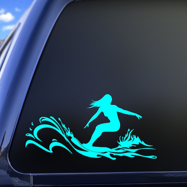 Surfer Girl Vinyl Decal Sticker, Surfing Waves Vinyl Decal