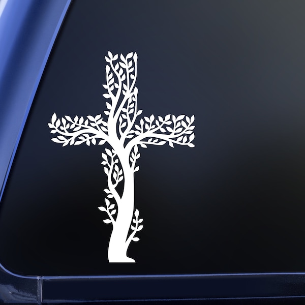 Olive Tree Branch Cross, Vinyl Decal Sticker, Religious Decal, Christian Sticker, Car Window Decal