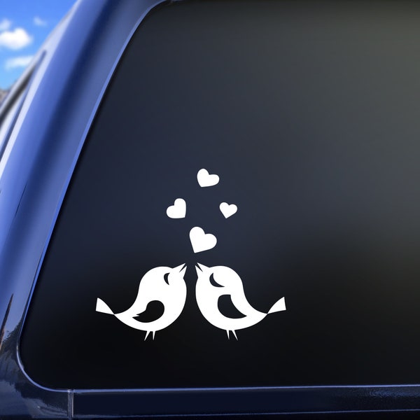 Chirping Love Birds Decal,  Singing Birds Vinyl Sticker, Birds and Hearts Decal