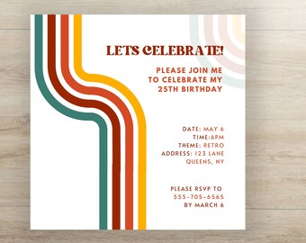 レトロな誕生日テンプレート | Canva テンプレート | レトロな招待状 | 80 年代の雰囲気のテンプレート | 編集可能なテンプレート | すぐにダウンロードできるテンプレート