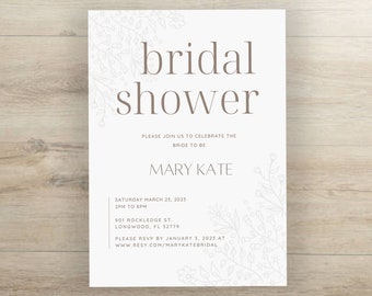 ブライダル シャワー招待状テンプレート | Canva テンプレート | ボヘミアン ブライダル招待状 | ミニマリスト テンプレート | 編集可能なテンプレート | すぐにダウンロードできるテンプレート