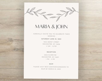 結婚式招待状テンプレート | Canva テンプレート | ボヘミアン ウェディング招待状 | ミニマリスト テンプレート | 編集可能なテンプレート | すぐにダウンロードできるテンプレート