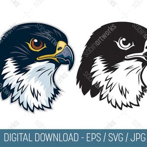 Puede incluir: Una ilustración en blanco y negro de un halcón con un pico afilado y ojos penetrantes. El halcón está mirando hacia la derecha y tiene un pecho y un vientre blancos con marcas negras. La ilustración está en formato vectorial, adecuada para su uso en diseños digitales.