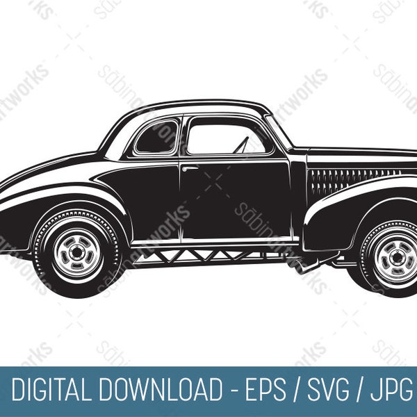 Studebaker Gasser SVG, Hot-Rod JPG, Gasser EPS, Hot Rod Racer, Speedster Car Illustration, Instant Download