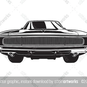 Ilustración de coche clásico de los años 70, Muscle Car de los años 70, Descarga instantánea, Muscle Car americano SVG, Vista frontal del coche