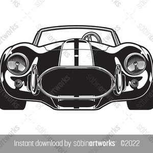 Race Car Illustration, Classic Car, Sports Car Front View, SVG Car with Racing Stripes