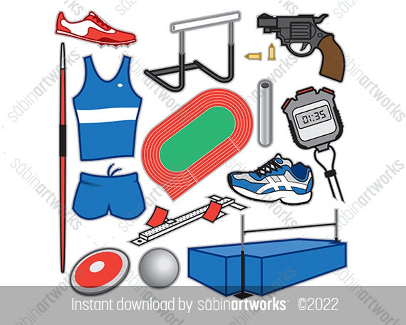 Track and Field Equipment Illustration Download Track Gear Etsy