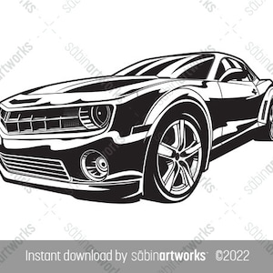 Klasyczny rysunek Muscle Car, ilustracja amerykańskiego samochodu sportowego, Muscle Car, natychmiastowe pobranie, plik SVG Cricut