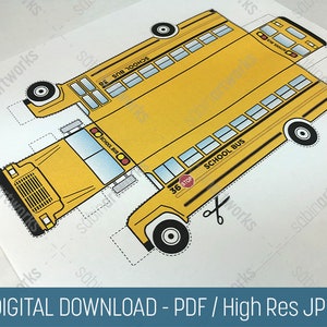 Yellow School Bus 3D Toy Model, Black & White School SVG Bus Cut Out, Printable Bus, Child&#39;s Paper Toy, PDF School Bus, 3D Paper Toy