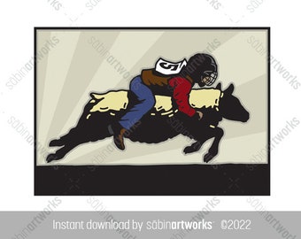 Mutton Bustin Rodeo Image Instant Download, Mutton Busting Rodeo Competition, Rodeo Poster Flyer, JPG Rodeo Illustration, Rodeo Decor