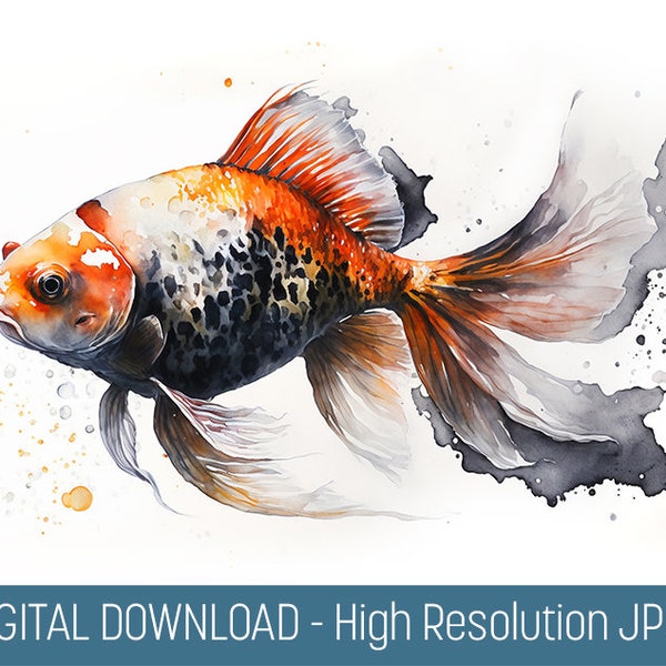 Watercolor Goldfish JPG Download, Printable Goldfish Wall Art