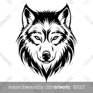 Wolf Head Illustration, Printable Wolf Face Drawing Wolf SVG, Wolf Art Print Wolf Sticker File, Wolf Clipart, Wolf Wall Art Digital Download