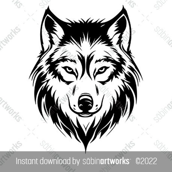 Wolf Head Illustration, Printable Wolf Face Drawing Wolf SVG, Wolf Art Print Wolf Sticker File, Wolf Clipart, Wolf Wall Art Digital Download