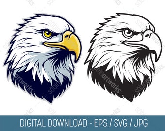 Bald Eagle Head 3 front-side view SVG JPG EPS, Vector Eagle Head Clipart, Instant Download