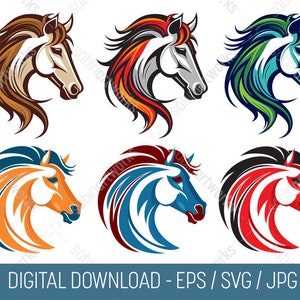 Colorful Horse Head Clipart, SVG Bundle (Digital Download)