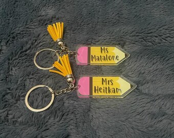 Personalized Pencil Keychain, Teacher Appreciation Gift, School Friends Backpack Tag
