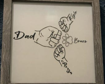 Personalized Fist Bump Dad Sign: Family Names, Father's Day Gift