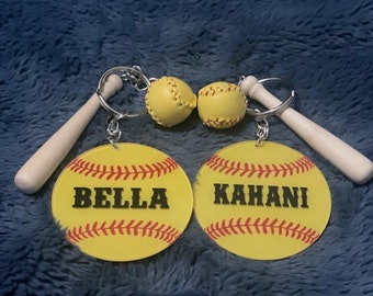 Personalized Softball keychain /Gift for Softball player/ Softball Gift/Softball mom/Softball party /Bat Bag name tag / Party Favor