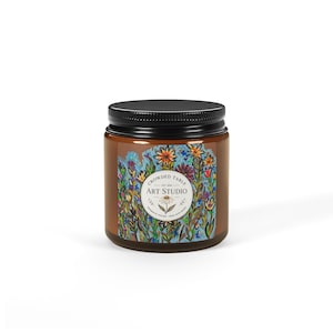Flower Sketch Crowded Table Art Studio Candle Jar | Scented Soy Candle