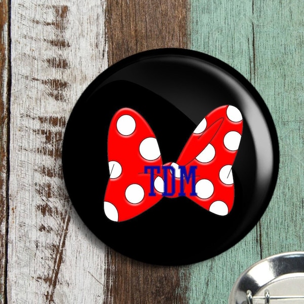 Personalized Minnie Mouse Bow Monogram Button