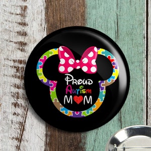 Personalized Proud Autism Mom, Minnie Mouse Button