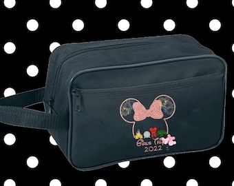 Personalized Rose Gold Minnie Girls Trip Toiletry Bag