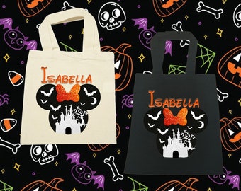 Personalized Spooky Minnie Trick or Treat Bag, Canvas or Black