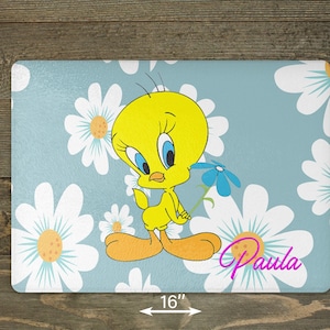 Tábua de corte de vidro temperado floral Tweety Bird personalizada