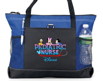 Personalized Mickey and Friends Pediatric Nurse, Tote Bag, Available in 7 colors