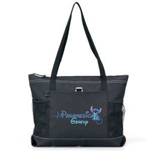 Personalized Stitch Paramedic, Nurse, CNA, MA Tote Bag, Available in 7 colors Black